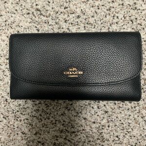 Coach Black Leather Wallet with Gold Emblem